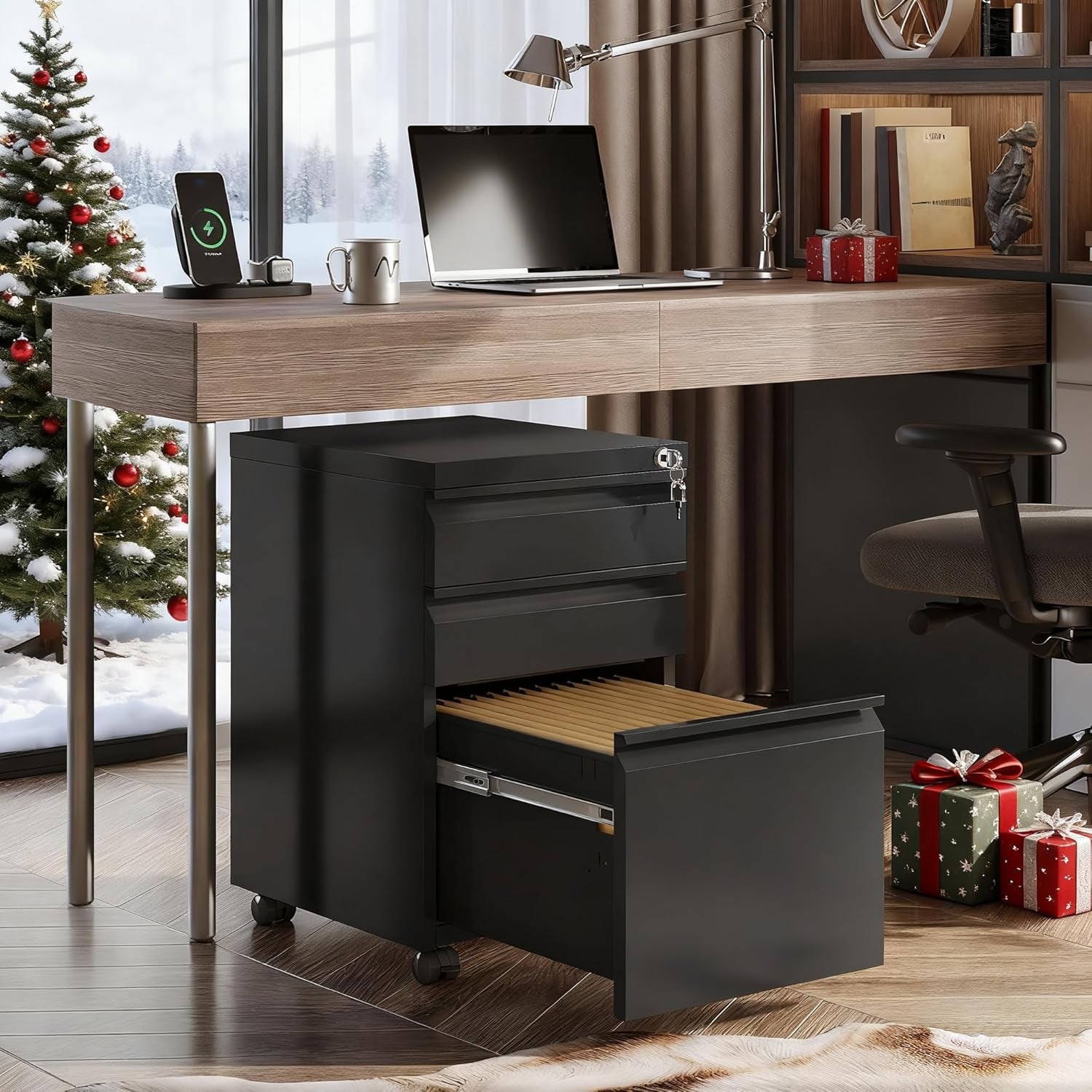 3 Drawer Mobile File Cabinet under Desk Office, Fully Assembled except Casters, Letter/Legal Size, Black